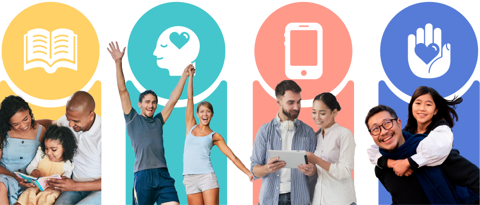 Visual representation of the four pathways at Parent Pathways Academy: academics, wellbeing, digital wellness, and practical parenting.