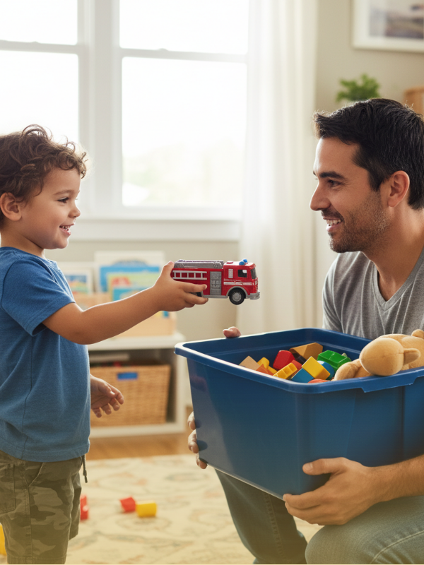 Preschooler holding a book and pencil, looking ready for kindergarten.